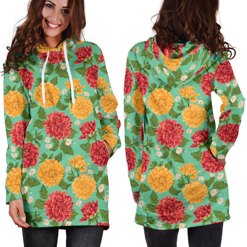 Dahlia Pattern Print Design DH011 Women Hoodie Dress