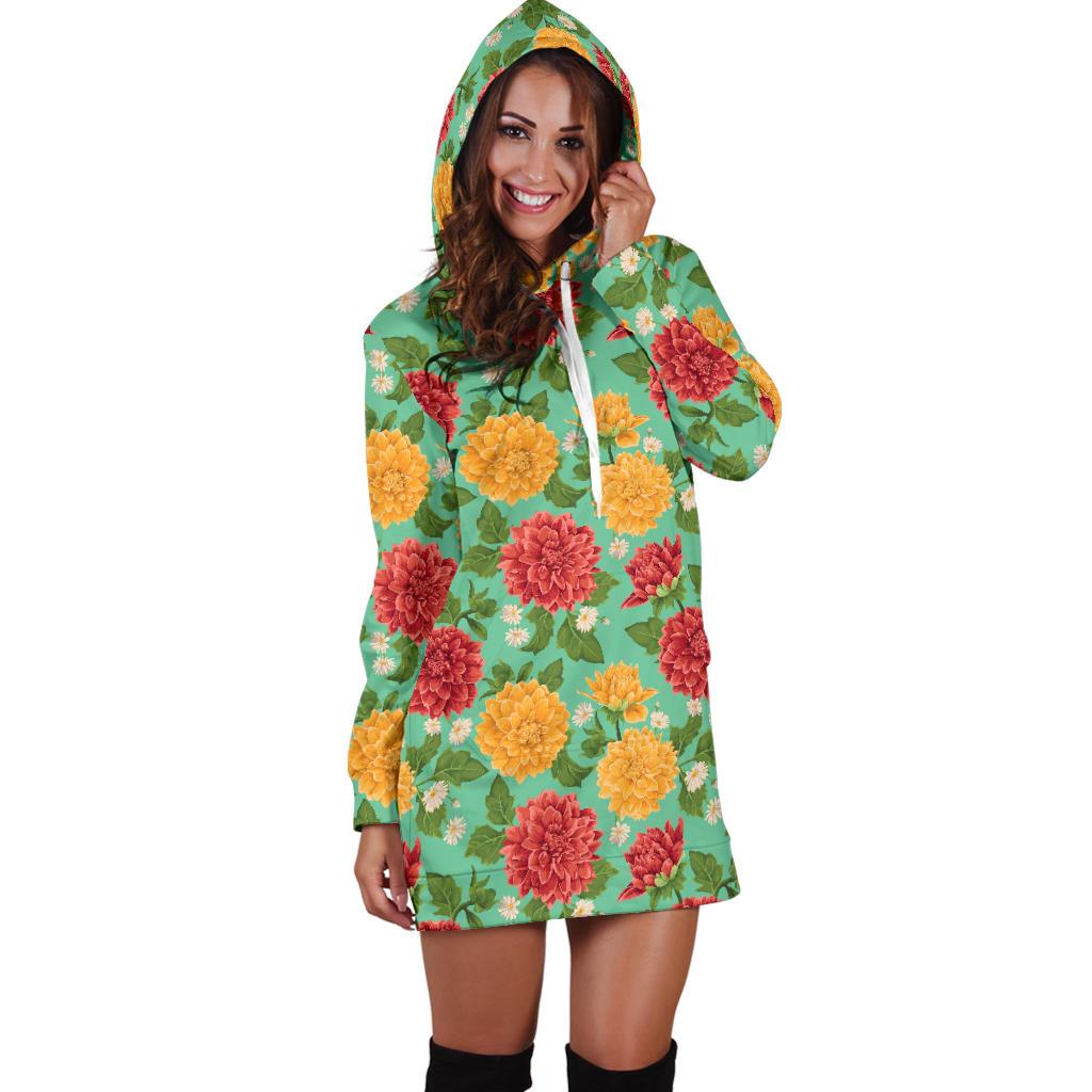 Dahlia Pattern Print Design DH011 Women Hoodie Dress