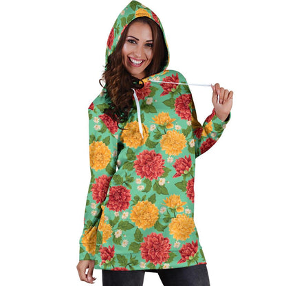 Dahlia Pattern Print Design DH011 Women Hoodie Dress