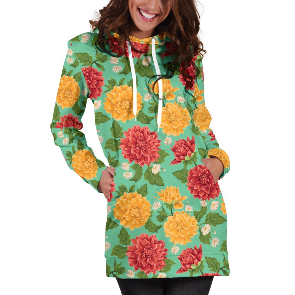 Dahlia Pattern Print Design DH011 Women Hoodie Dress