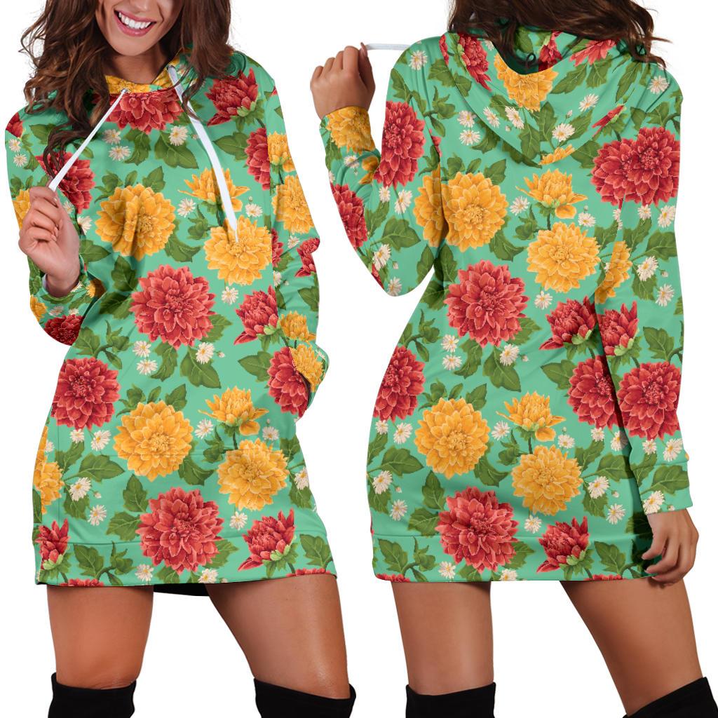 Dahlia Pattern Print Design DH011 Women Hoodie Dress