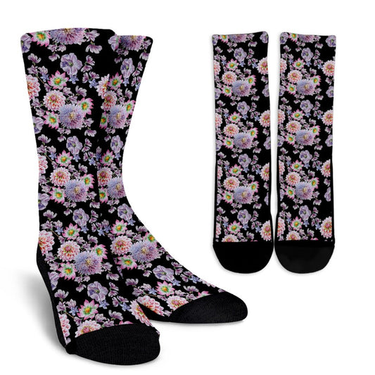 Dahlia Pattern Print Design DH012 Crew Socks-JORJUNE.COM