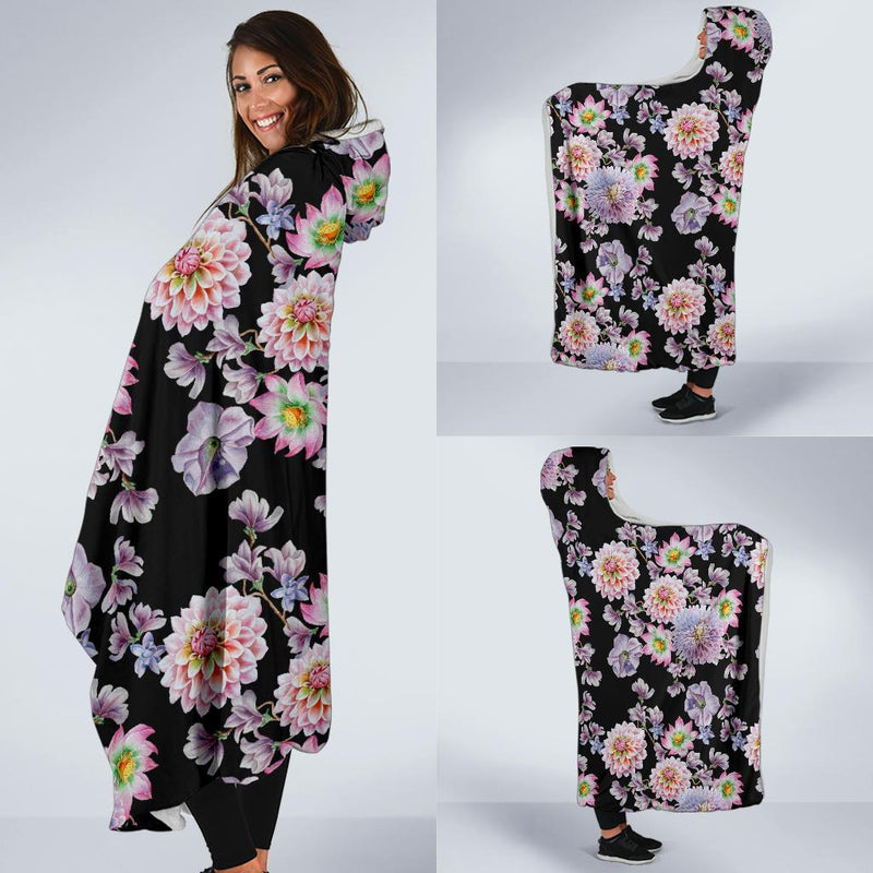 Dahlia Pattern Print Design DH012 Hooded Blanket-JORJUNE.COM