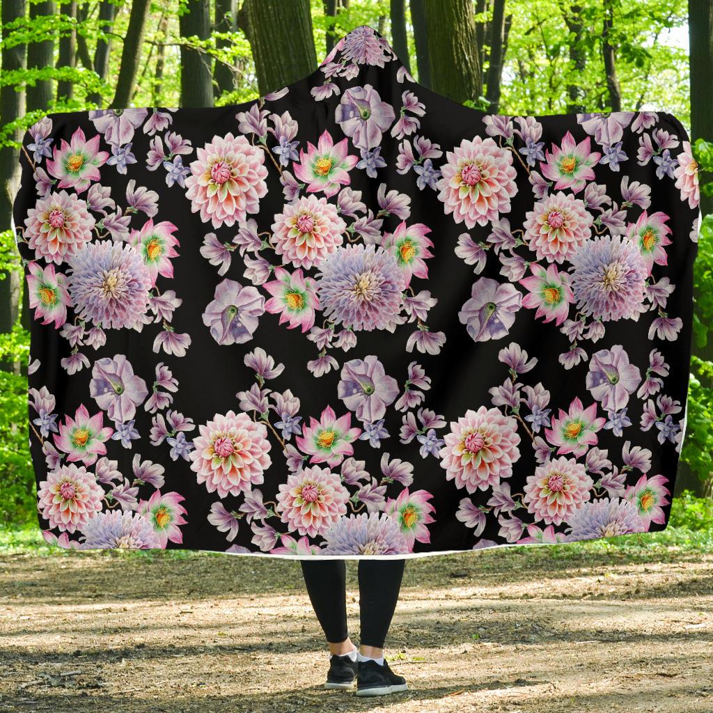 Dahlia Pattern Print Design DH012 Hooded Blanket-JORJUNE.COM