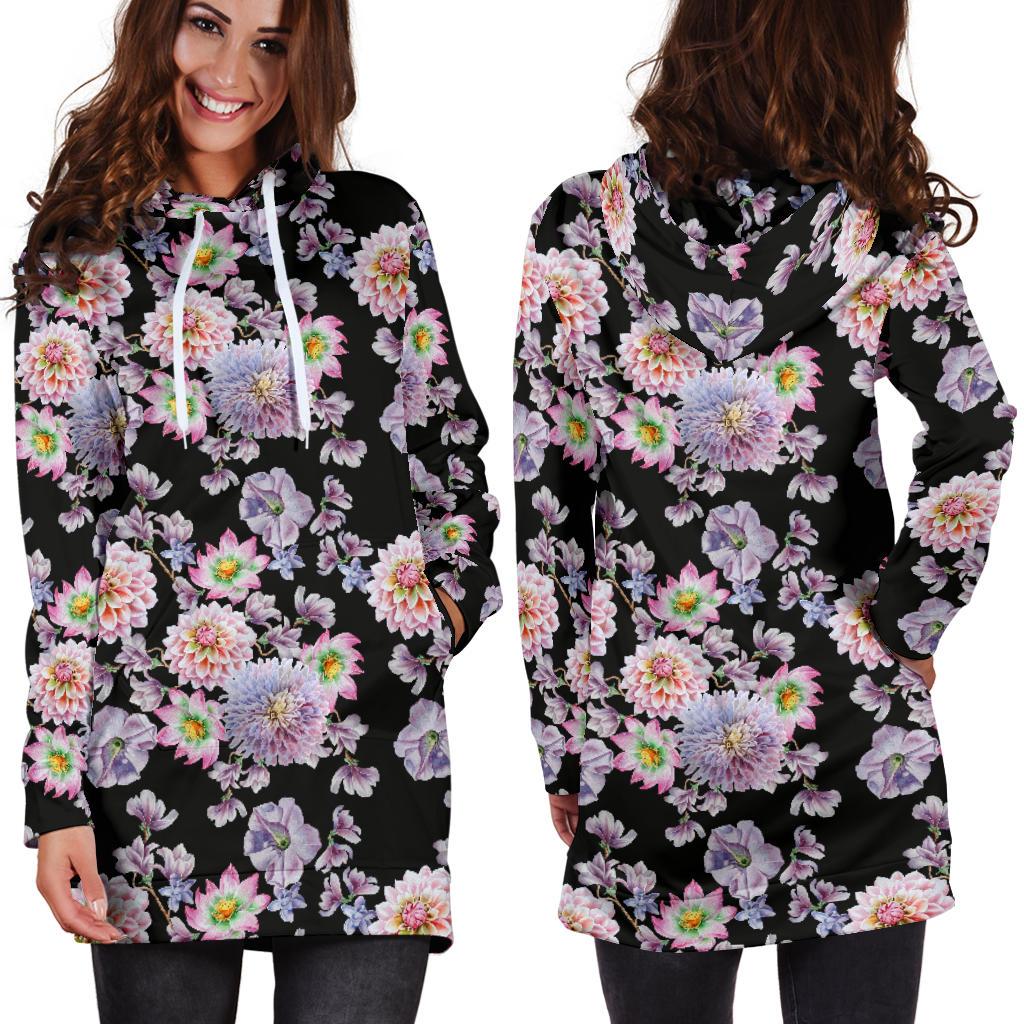 Dahlia Pattern Print Design DH012 Women Hoodie Dress