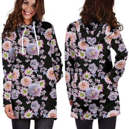 Dahlia Pattern Print Design DH012 Women Hoodie Dress