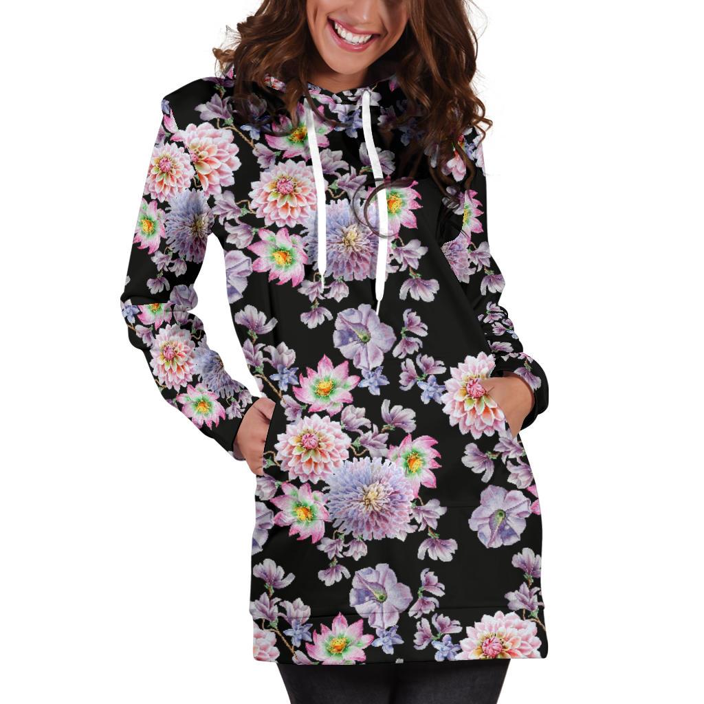 Dahlia Pattern Print Design DH012 Women Hoodie Dress