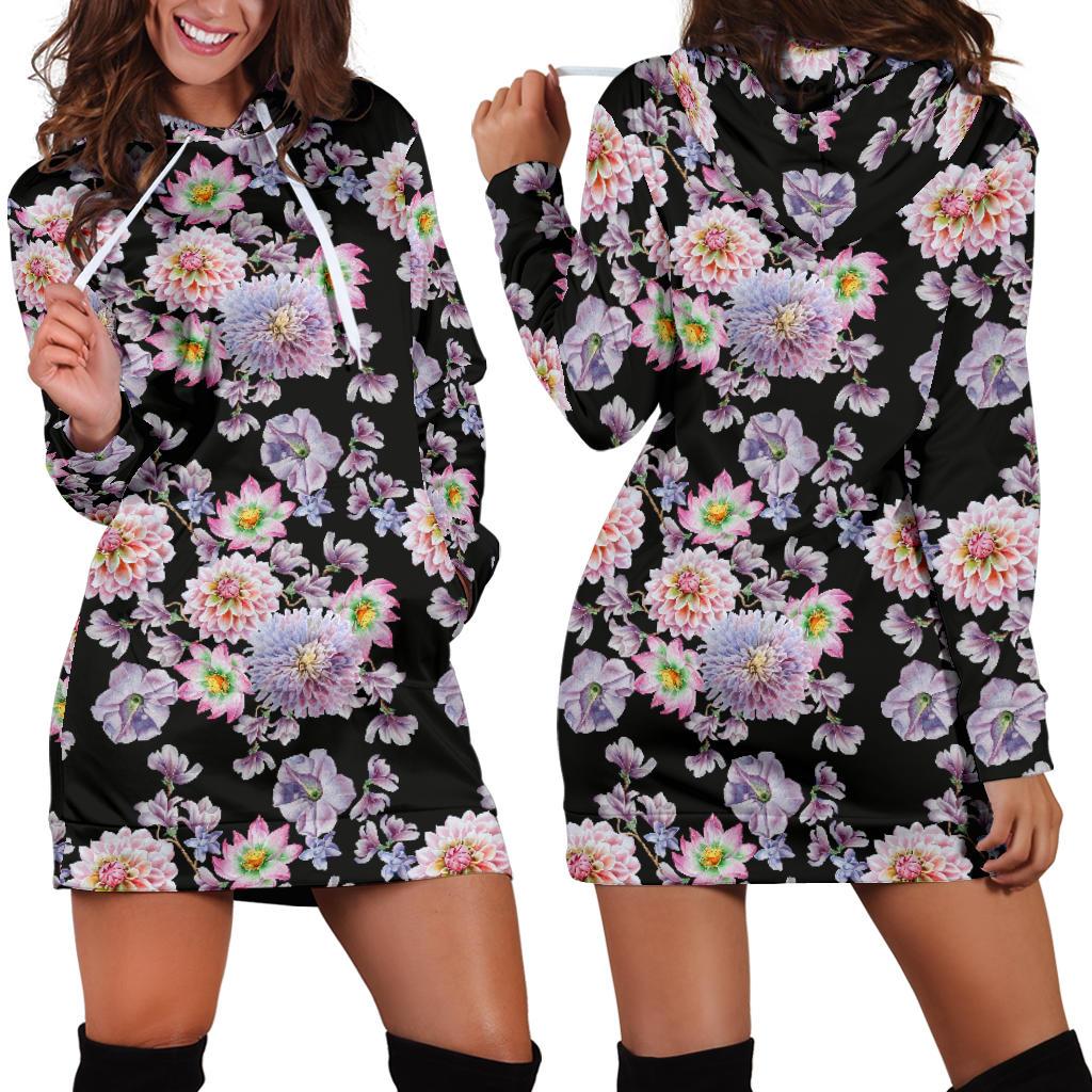 Dahlia Pattern Print Design DH012 Women Hoodie Dress