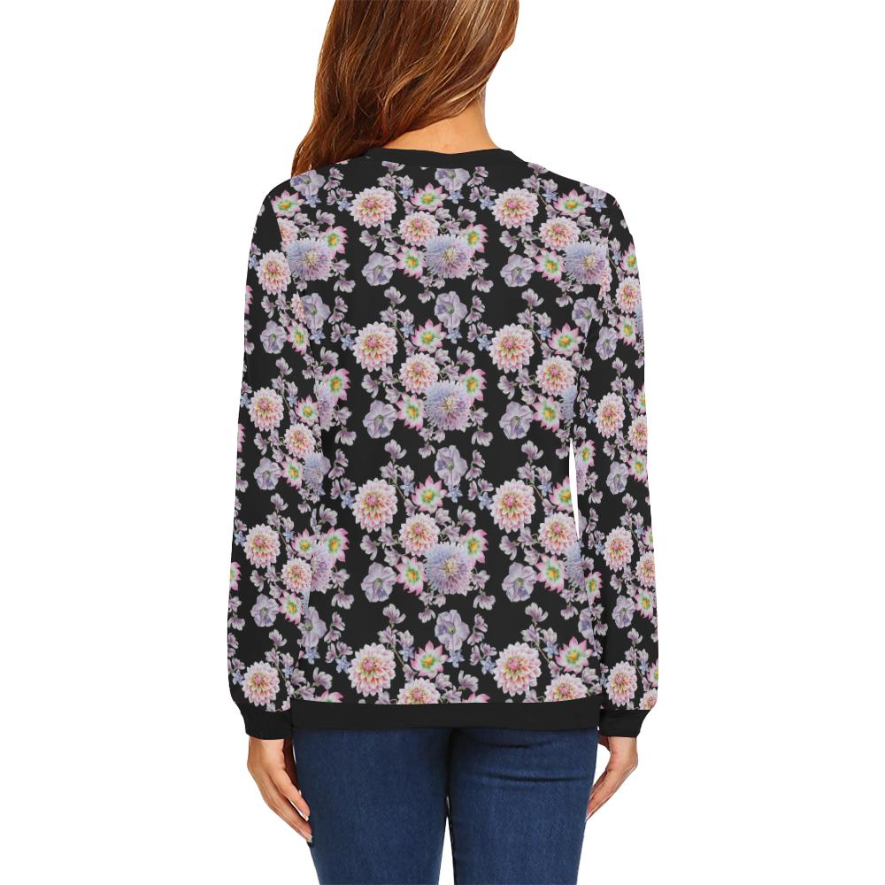 Dahlia Pattern Print Design DH012 Women Long Sleeve Sweatshirt-JorJune