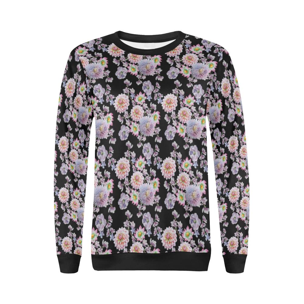 Dahlia Pattern Print Design DH012 Women Long Sleeve Sweatshirt-JorJune