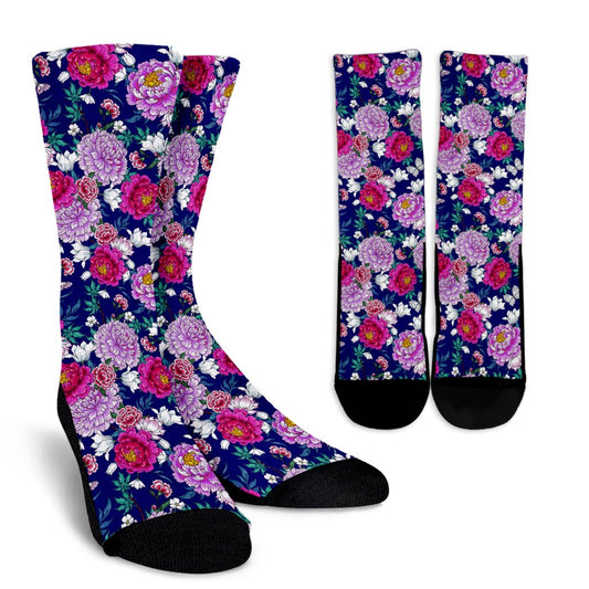 Dahlia Pattern Print Design DH013 Crew Socks-JORJUNE.COM