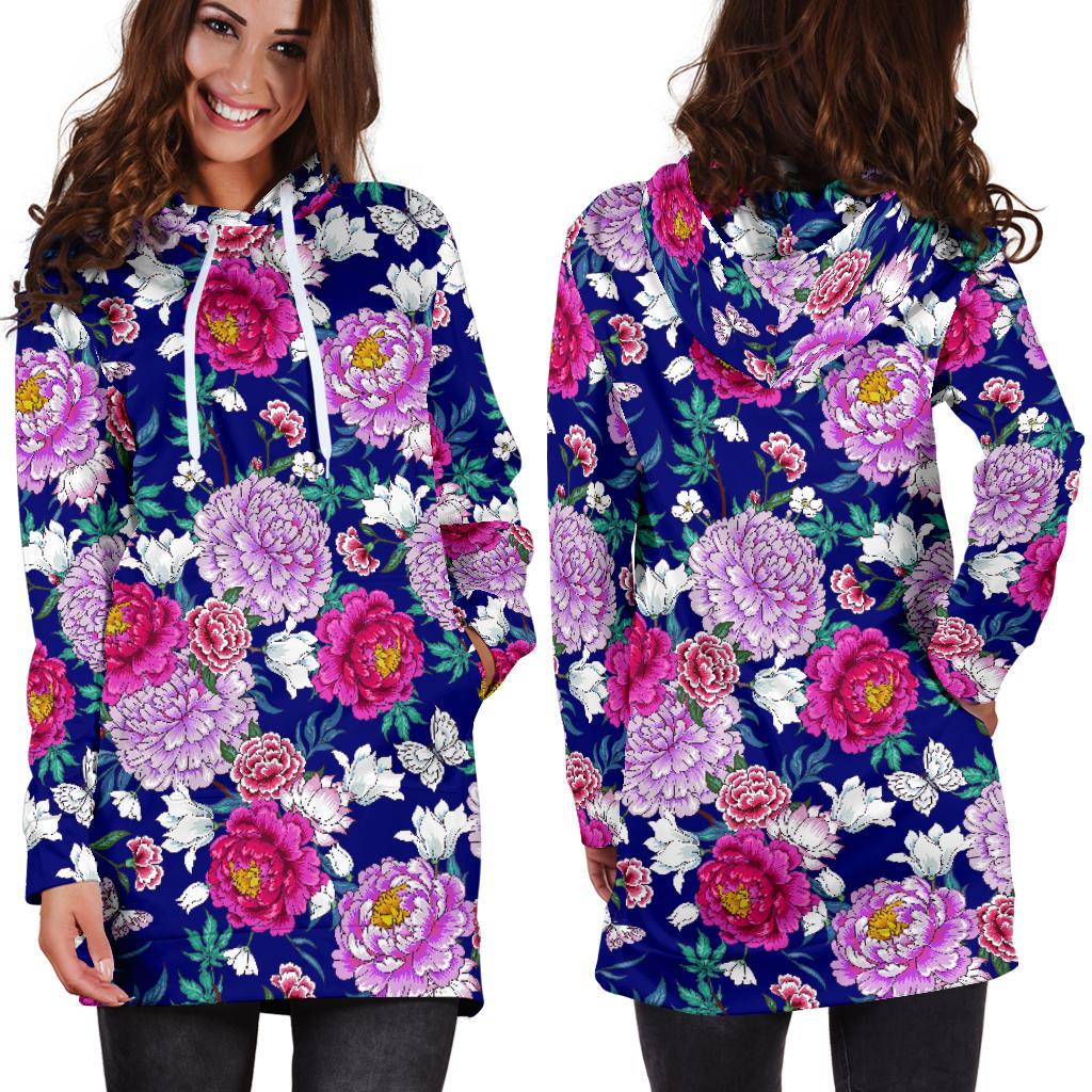Dahlia Pattern Print Design DH013 Women Hoodie Dress