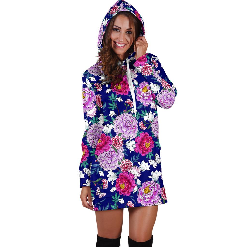 Dahlia Pattern Print Design DH013 Women Hoodie Dress