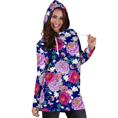 Dahlia Pattern Print Design DH013 Women Hoodie Dress