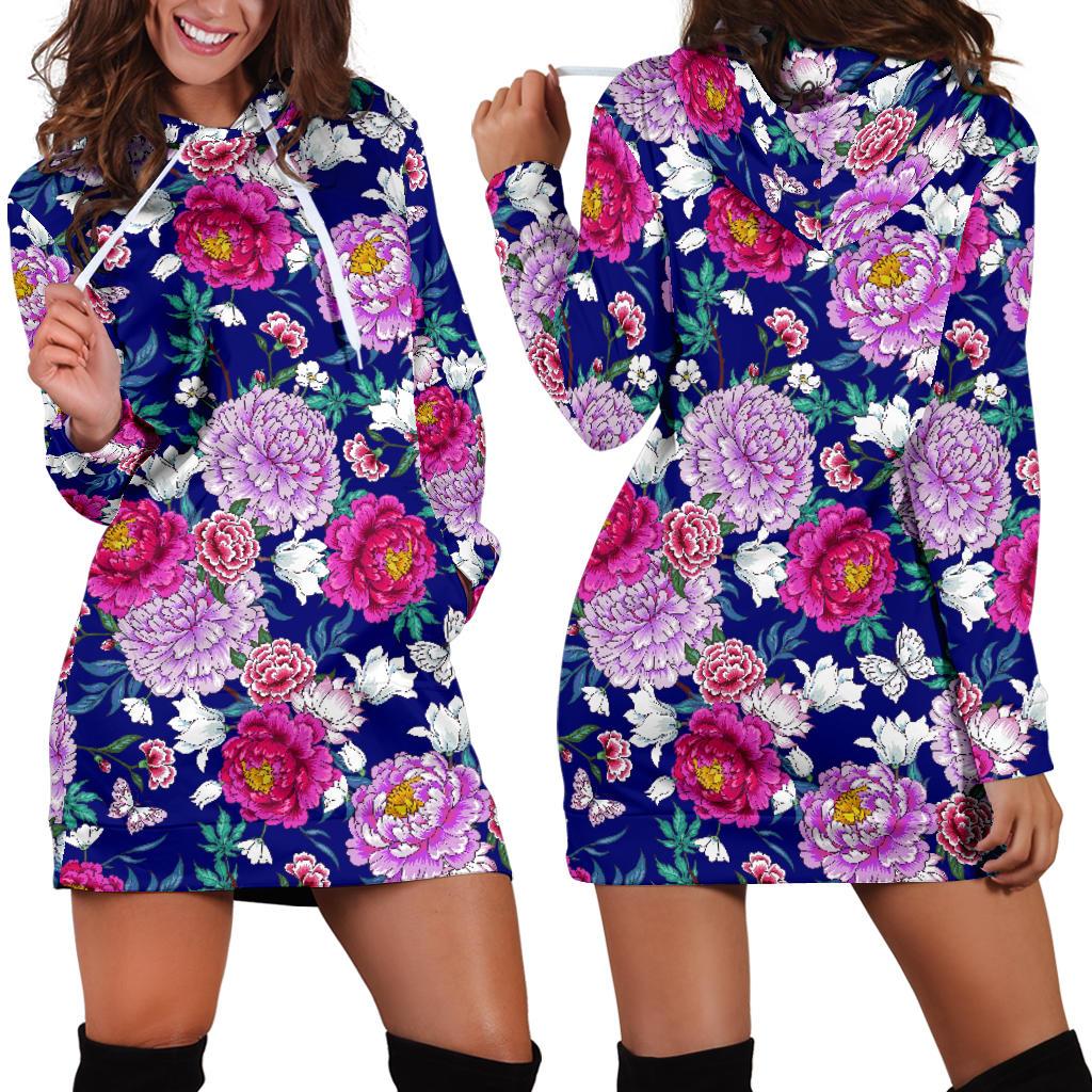 Dahlia Pattern Print Design DH013 Women Hoodie Dress