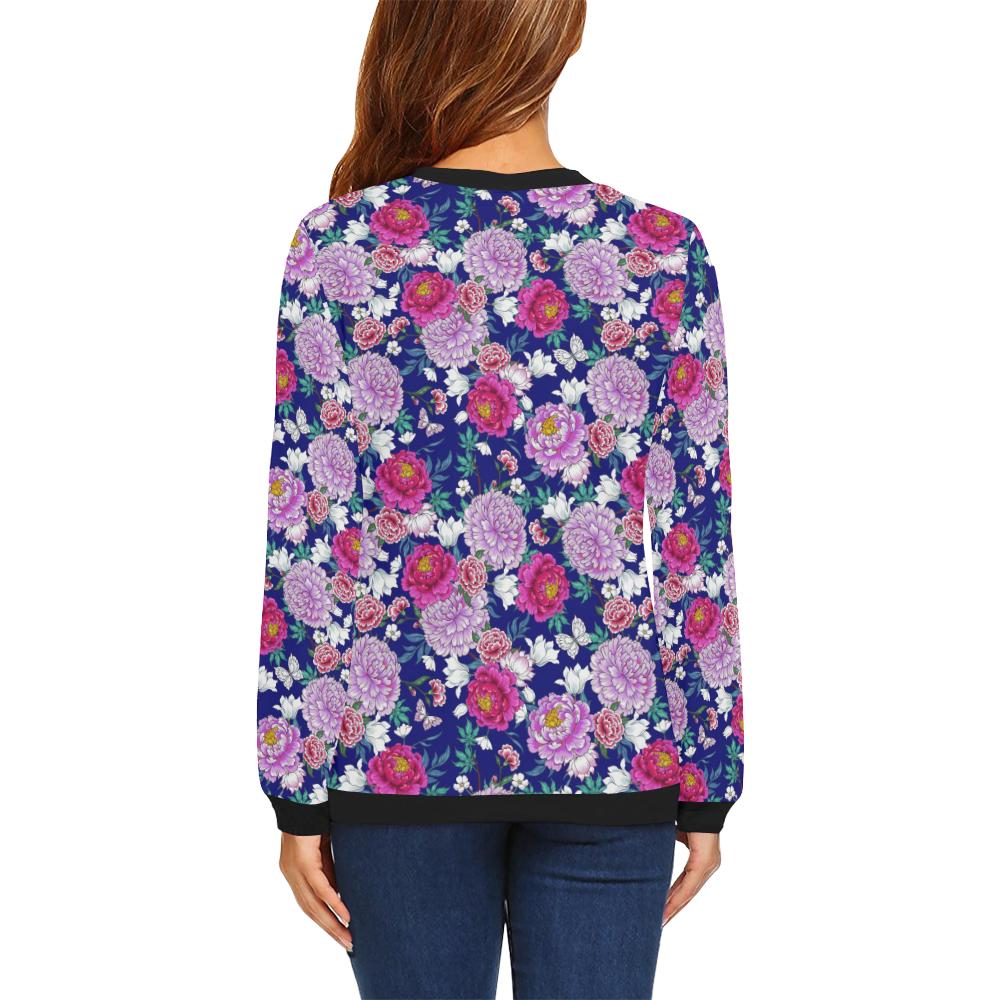 Dahlia Pattern Print Design DH013 Women Long Sleeve Sweatshirt-JorJune
