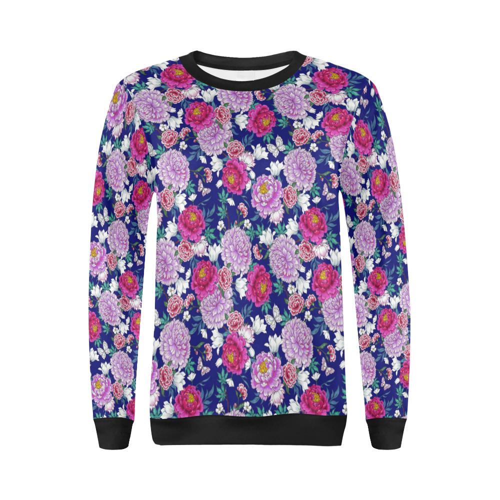 Dahlia Pattern Print Design DH013 Women Long Sleeve Sweatshirt-JorJune
