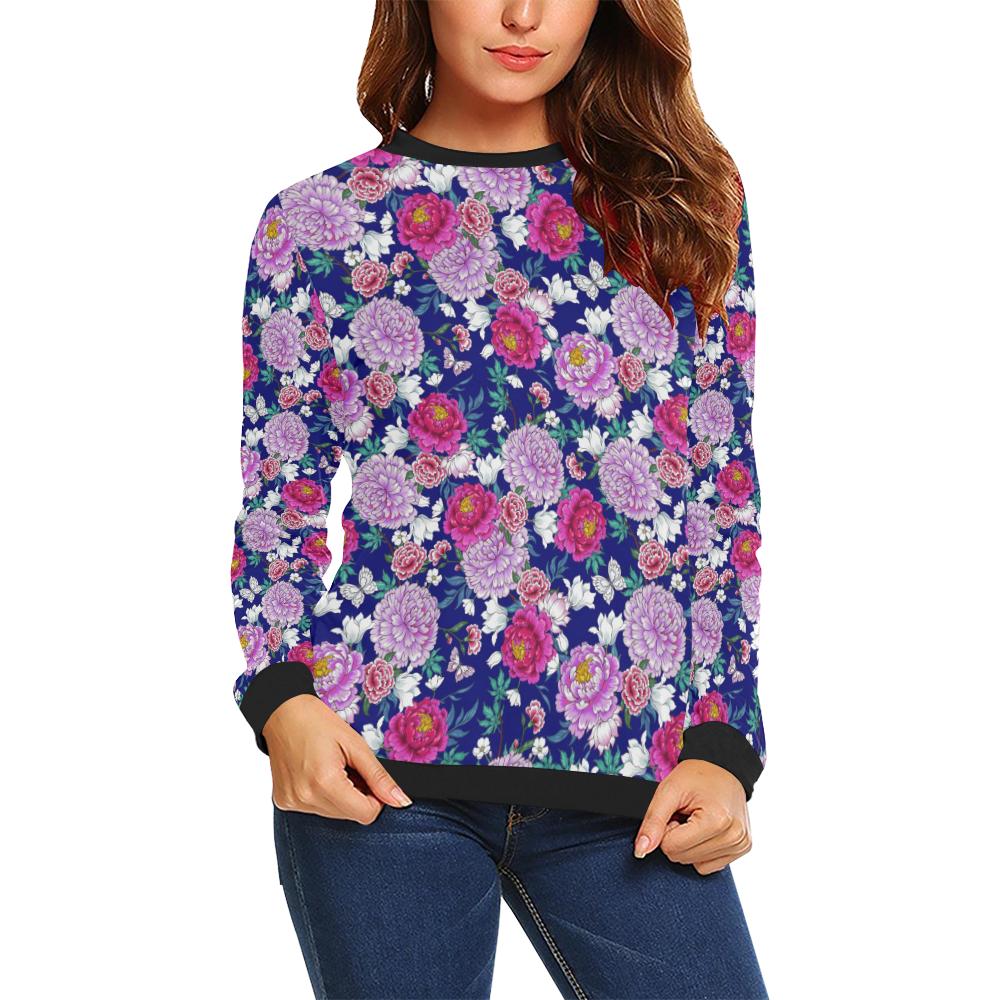 Dahlia Pattern Print Design DH013 Women Long Sleeve Sweatshirt-JorJune