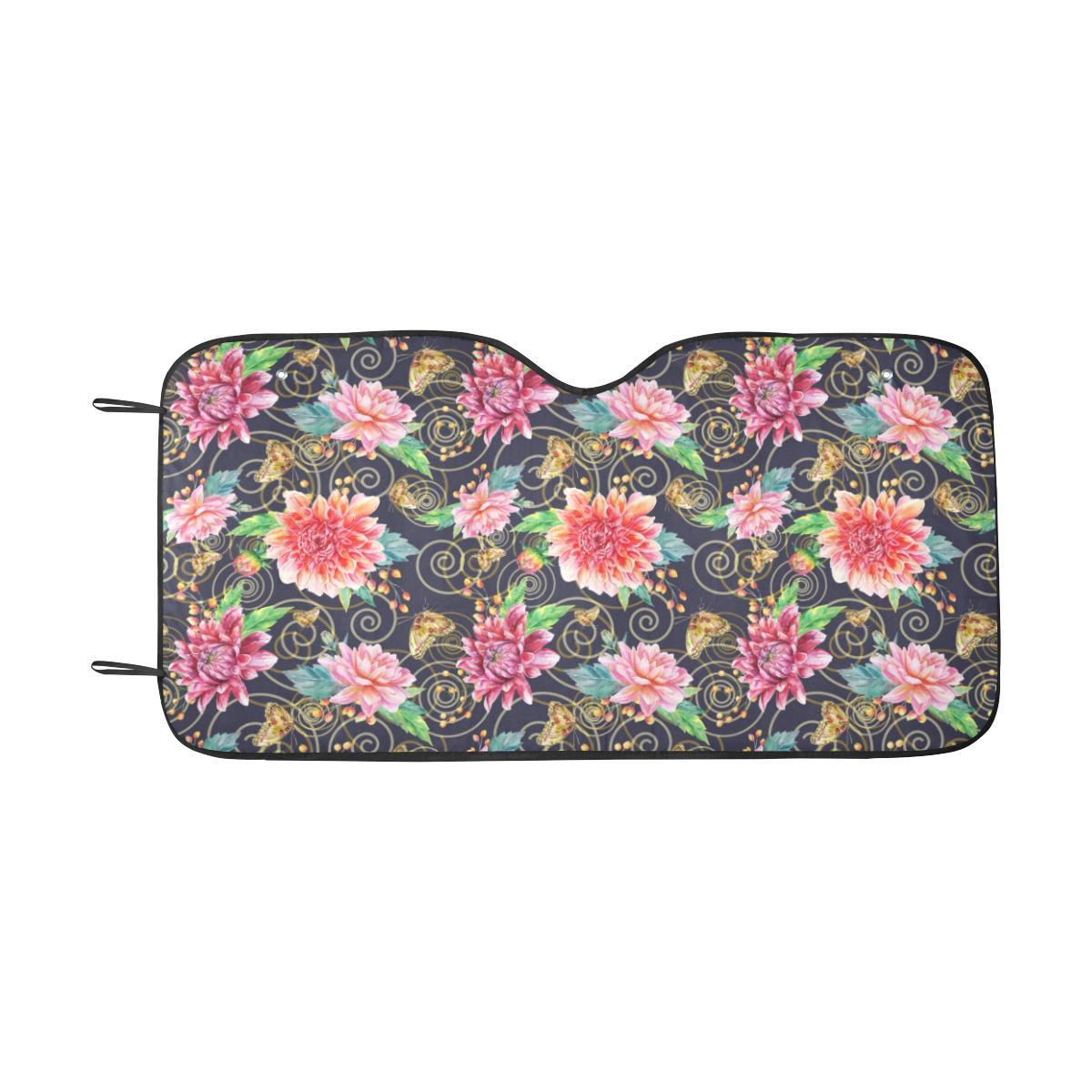 Dahlia Pattern Print Design DH02 Car Sun Shade-JorJune