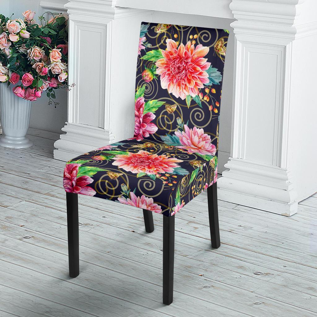 Dahlia Pattern Print Design DH02 Dining Chair Slipcover-JORJUNE.COM