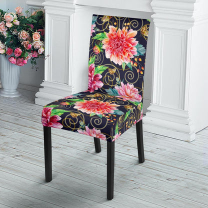 Dahlia Pattern Print Design DH02 Dining Chair Slipcover-JORJUNE.COM