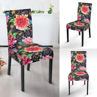 Dahlia Pattern Print Design DH02 Dining Chair Slipcover-JORJUNE.COM