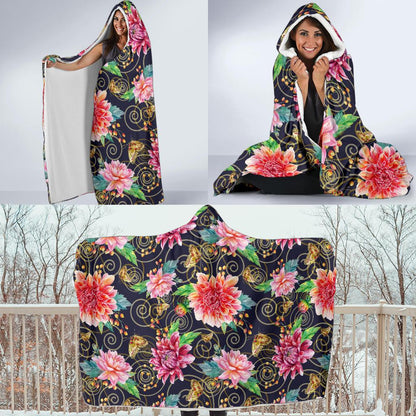 Dahlia Pattern Print Design DH02 Hooded Blanket-JORJUNE.COM