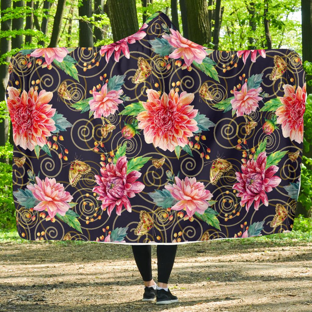 Dahlia Pattern Print Design DH02 Hooded Blanket-JORJUNE.COM