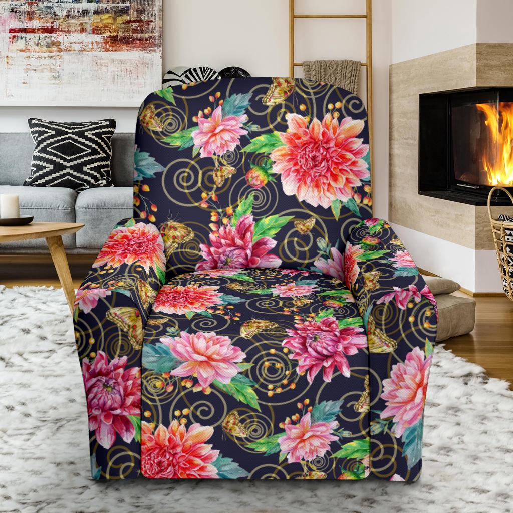 Dahlia Pattern Print Design DH02 Recliner Slipcover-JORJUNE.COM