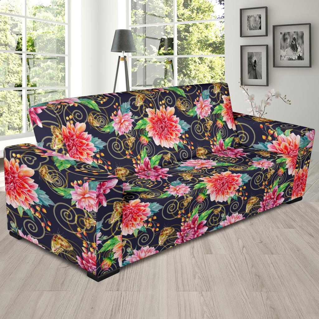 Dahlia Pattern Print Design DH02 Sofa Slipcover-JORJUNE.COM