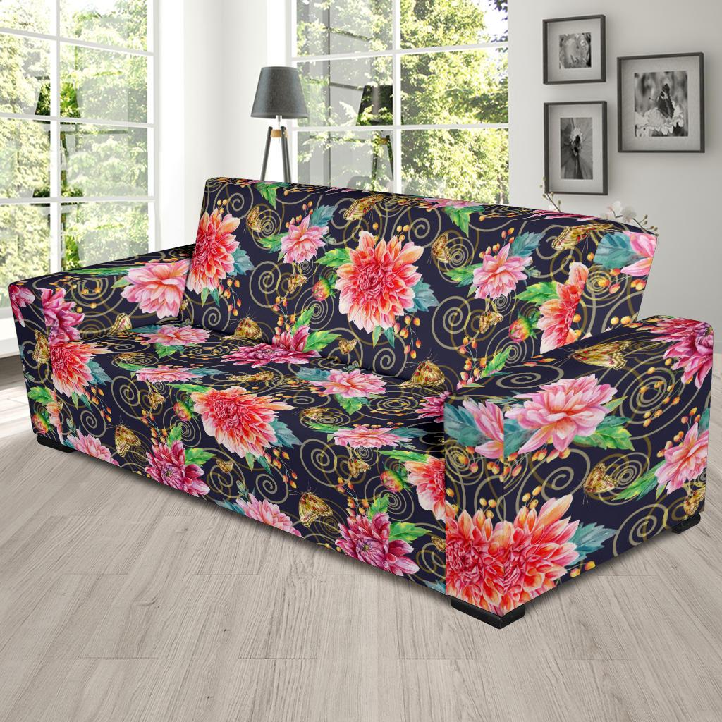 Dahlia Pattern Print Design DH02 Sofa Slipcover-JORJUNE.COM