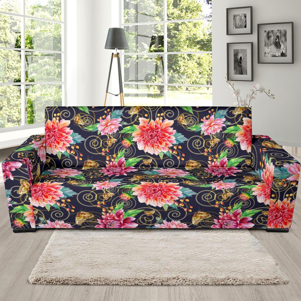 Dahlia Pattern Print Design DH02 Sofa Slipcover-JORJUNE.COM