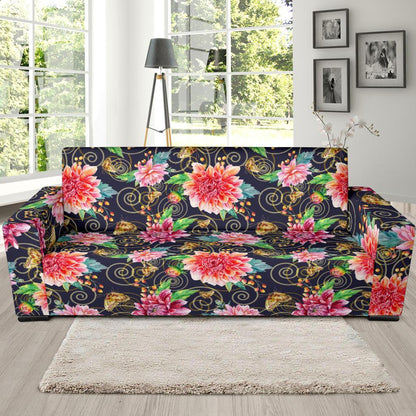Dahlia Pattern Print Design DH02 Sofa Slipcover-JORJUNE.COM