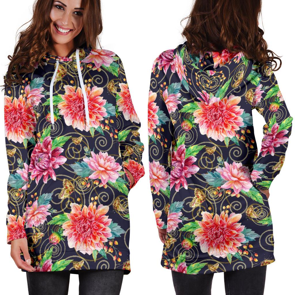 Dahlia Pattern Print Design DH02 Women Hoodie Dress