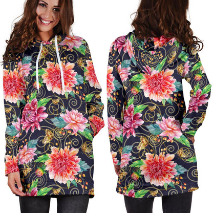Dahlia Pattern Print Design DH02 Women Hoodie Dress