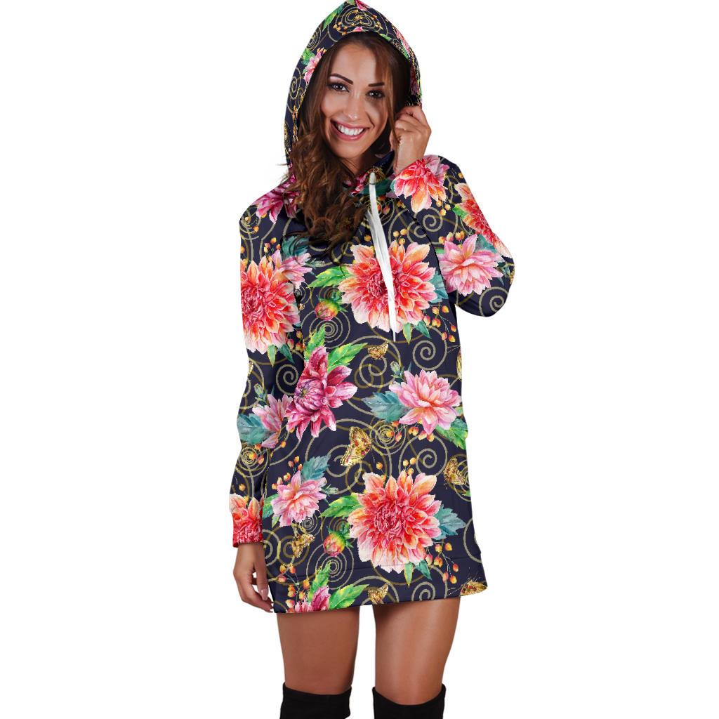Dahlia Pattern Print Design DH02 Women Hoodie Dress