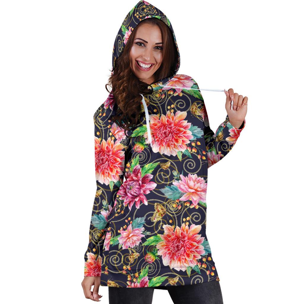 Dahlia Pattern Print Design DH02 Women Hoodie Dress