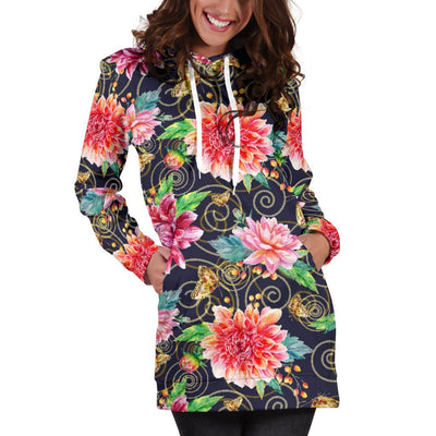 Dahlia Pattern Print Design DH02 Women Hoodie Dress