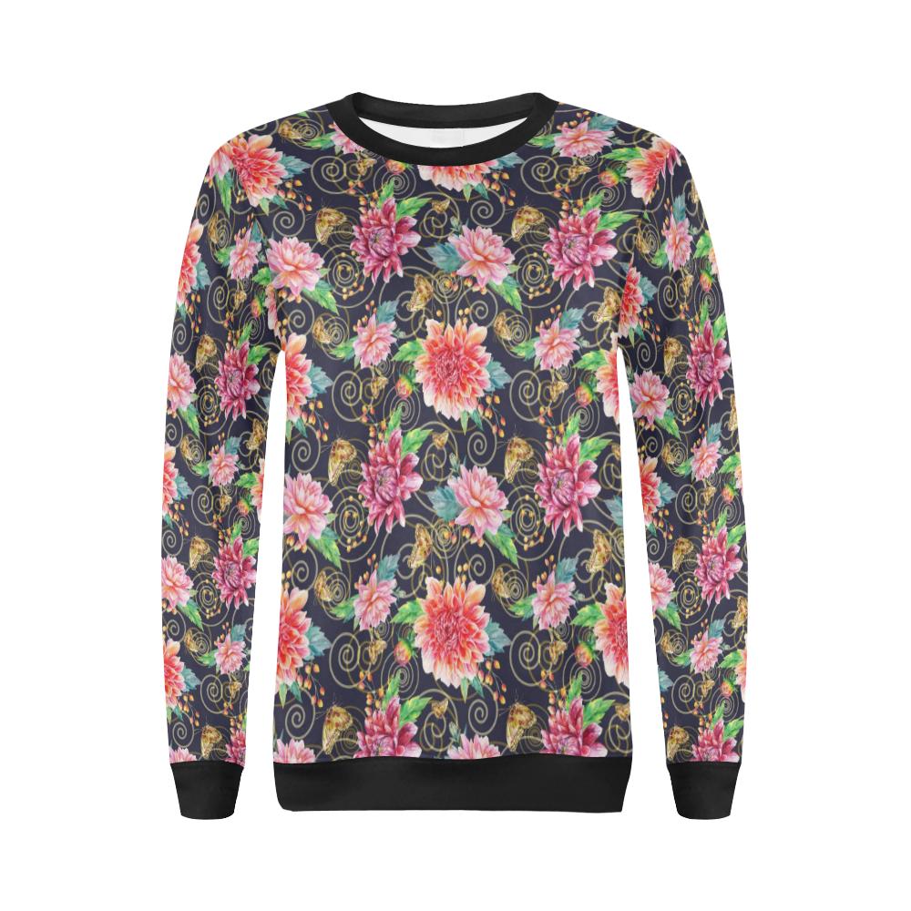 Dahlia Pattern Print Design DH02 Women Long Sleeve Sweatshirt-JorJune