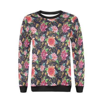 Dahlia Pattern Print Design DH02 Women Long Sleeve Sweatshirt-JorJune