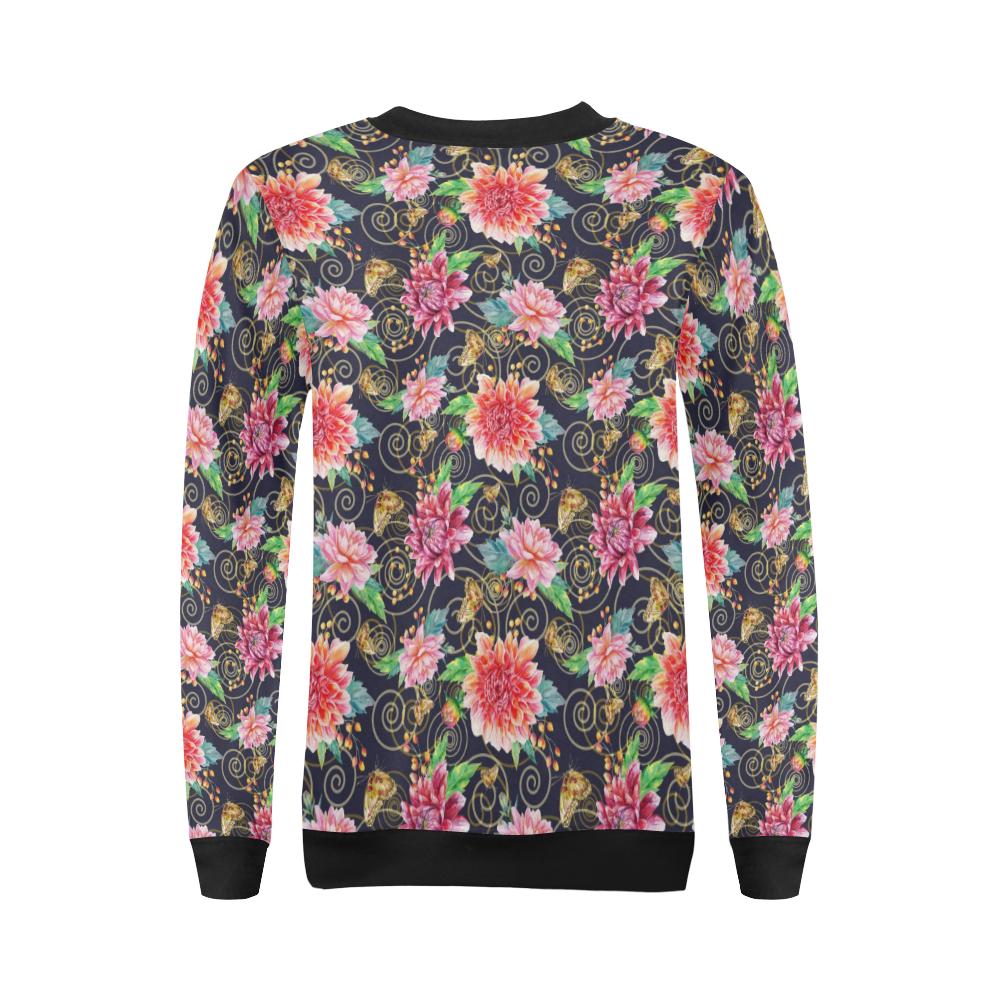 Dahlia Pattern Print Design DH02 Women Long Sleeve Sweatshirt-JorJune