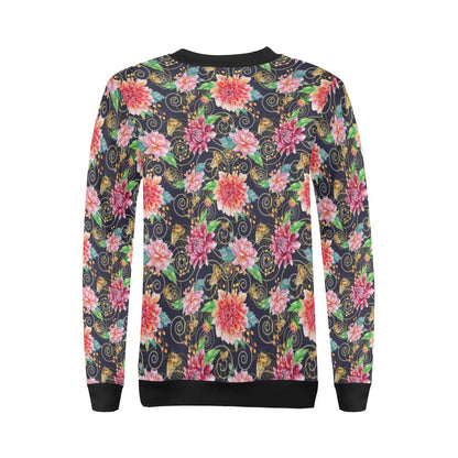 Dahlia Pattern Print Design DH02 Women Long Sleeve Sweatshirt-JorJune