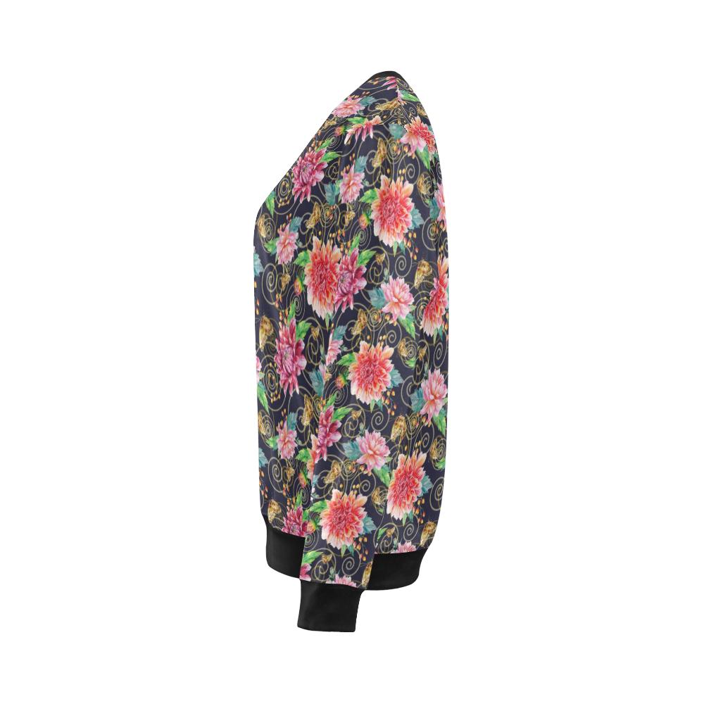 Dahlia Pattern Print Design DH02 Women Long Sleeve Sweatshirt-JorJune