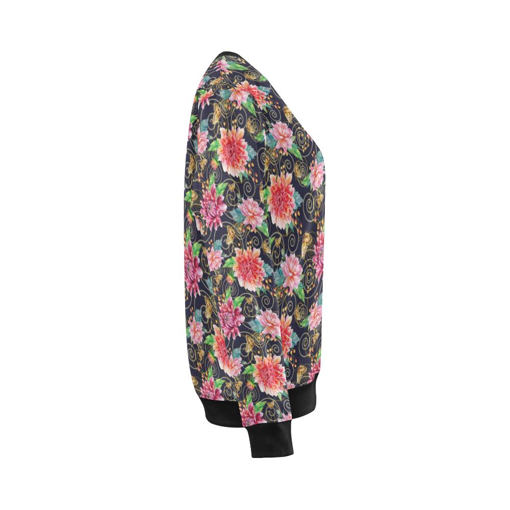 Dahlia Pattern Print Design DH02 Women Long Sleeve Sweatshirt-JorJune