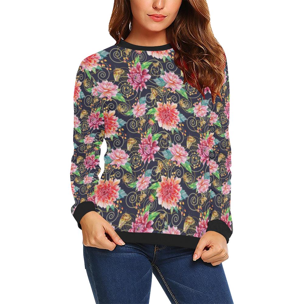 Dahlia Pattern Print Design DH02 Women Long Sleeve Sweatshirt-JorJune