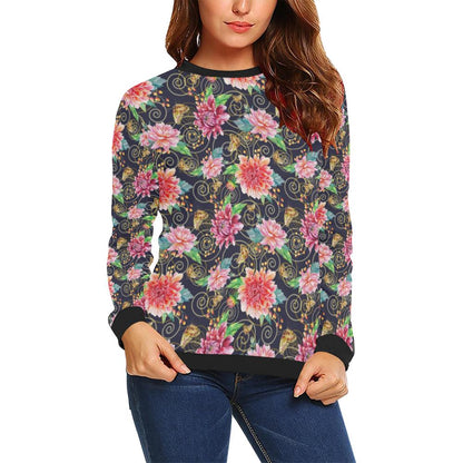 Dahlia Pattern Print Design DH02 Women Long Sleeve Sweatshirt-JorJune