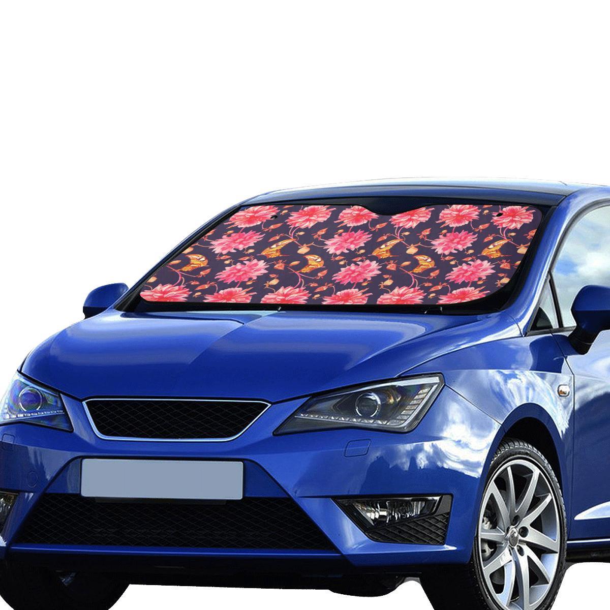 Dahlia Pattern Print Design DH03 Car Sun Shade-JorJune