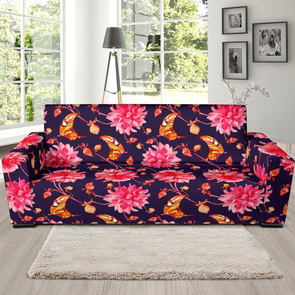 Dahlia Pattern Print Design DH03 Sofa Slipcover-JORJUNE.COM