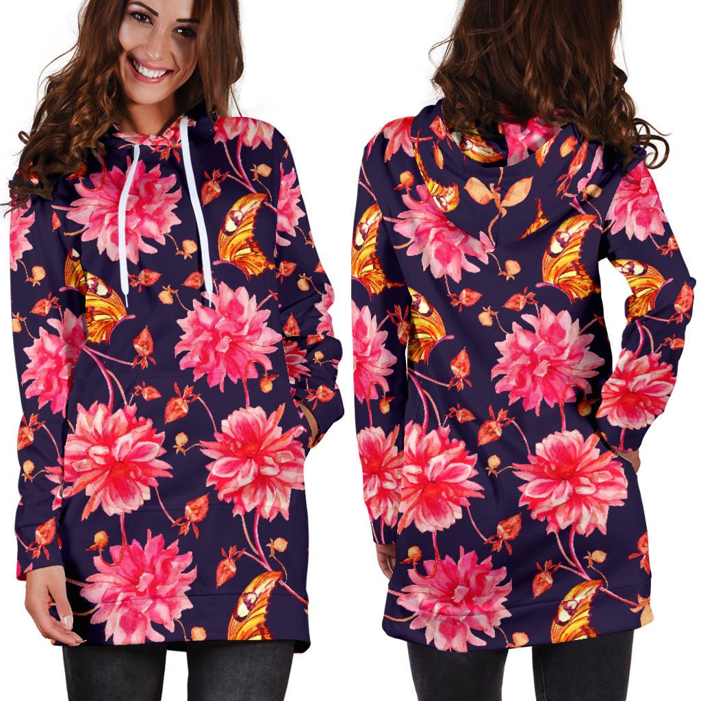 Dahlia Pattern Print Design DH03 Women Hoodie Dress