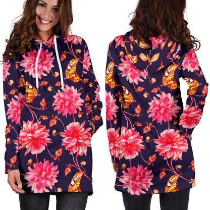 Dahlia Pattern Print Design DH03 Women Hoodie Dress